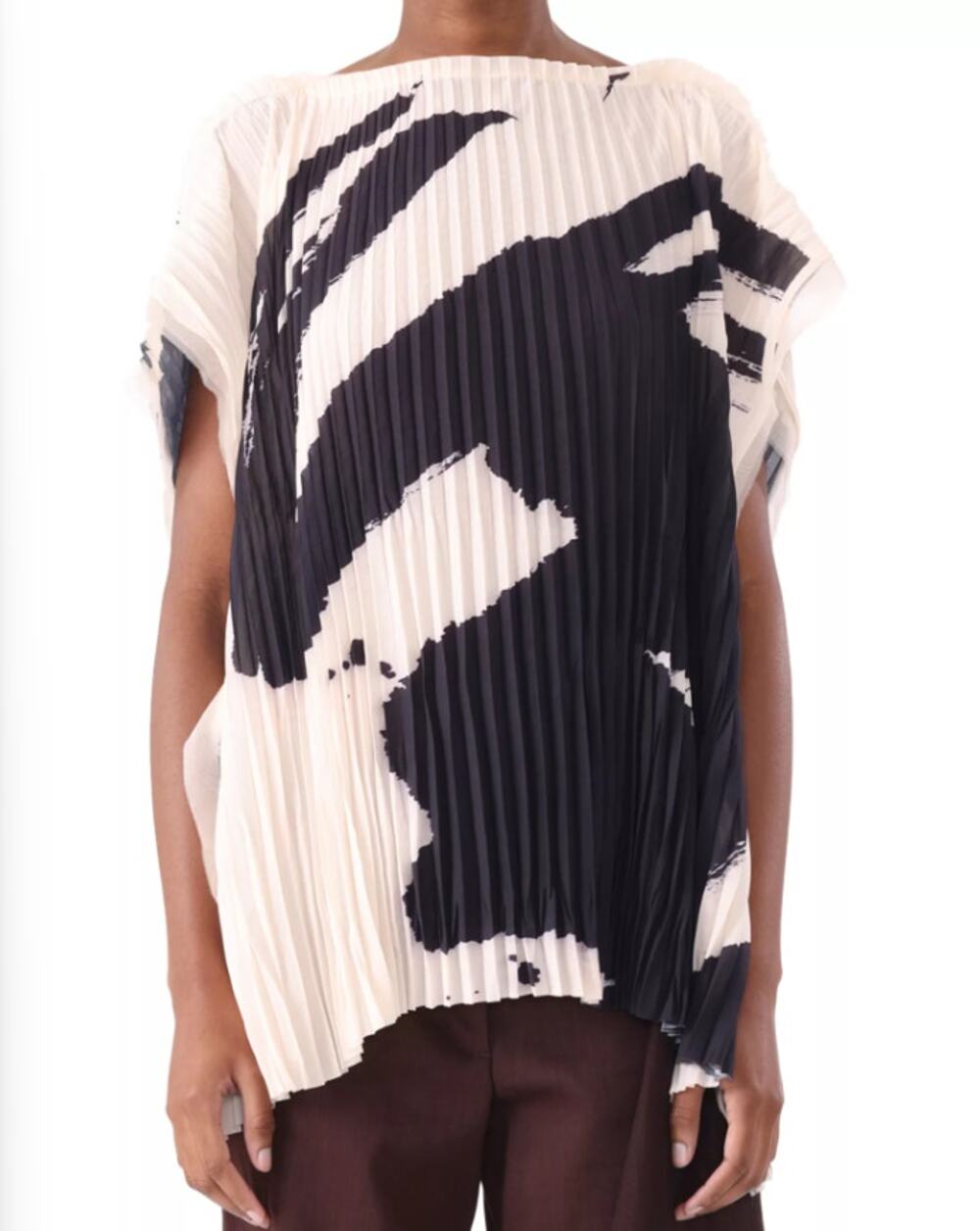 NWT Jason Wu Collection Boat Neck Pleated Top Black White Size Medium